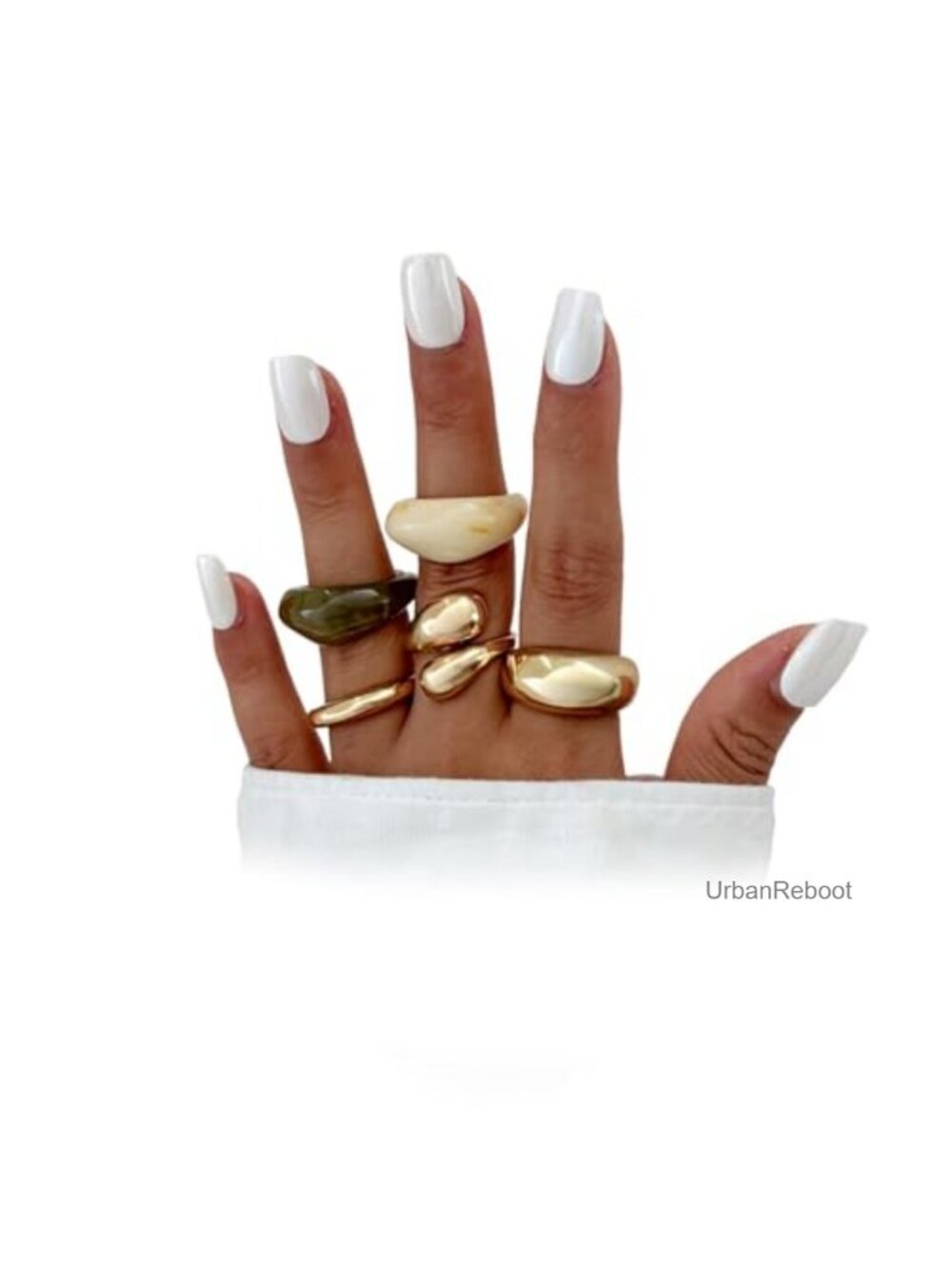 Gold Plated Hammered Dome Rings Set, Adjustable Teardrop Resin Stack Knuckle